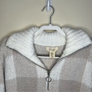 Jessica‎ Simpson soft plaid quarter zip sweater gray cream collar women's Medium
